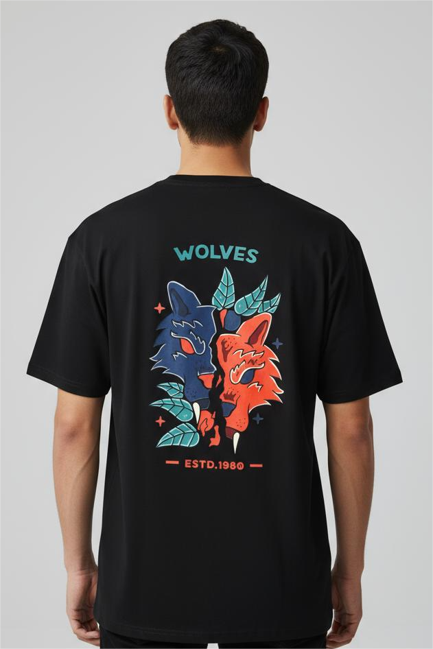 Kaloth oversized men's Black Wolves printed T-shirt